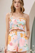 Print Ruffle Trim Cami Top and Shorts Set