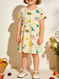 Children's Cartoon Dinosaur Print Casual Dress