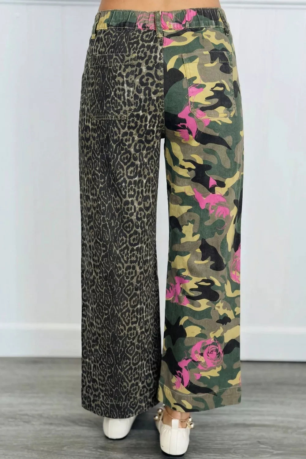 Multicolour Retro Floral Leopard Contrast Patchwork Raw Hem Jeans