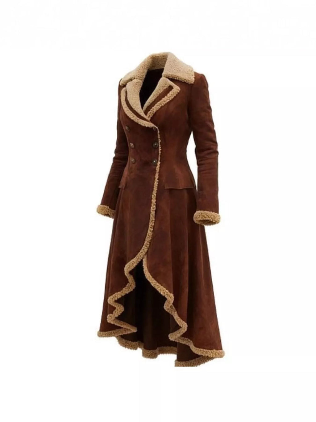Vintage Style Suede Sherpa Trimmed Overcoat