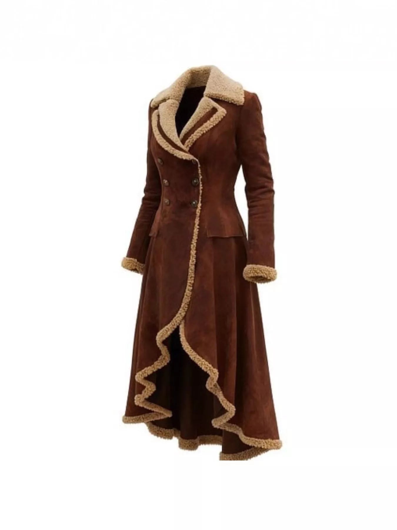 Vintage Style Suede Sherpa Trimmed Overcoat