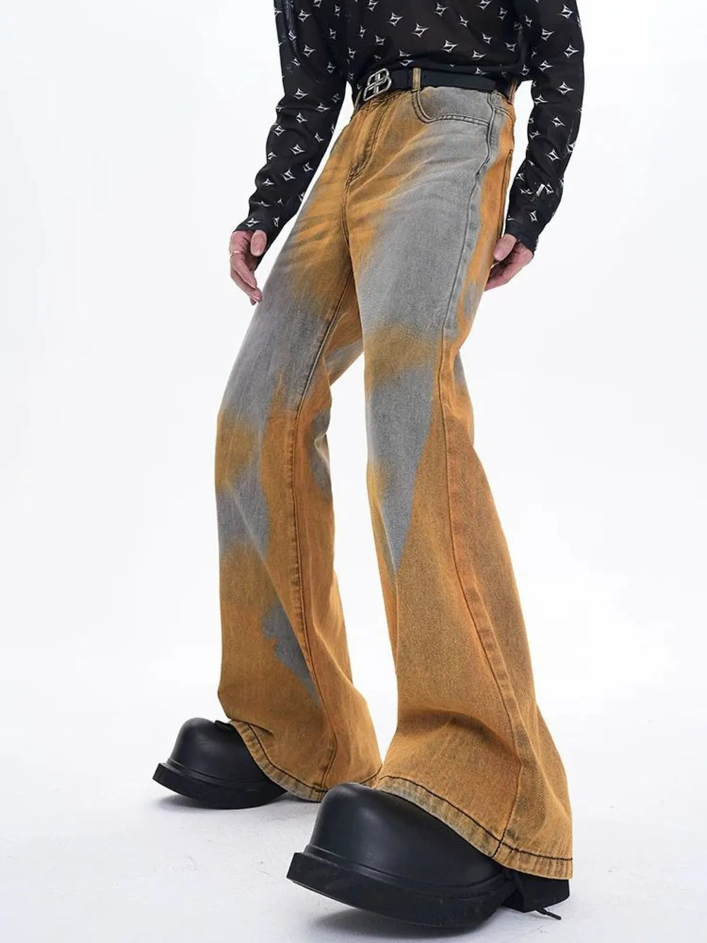 Men's Plus Size Contrast Wide Leg Flare Jeans