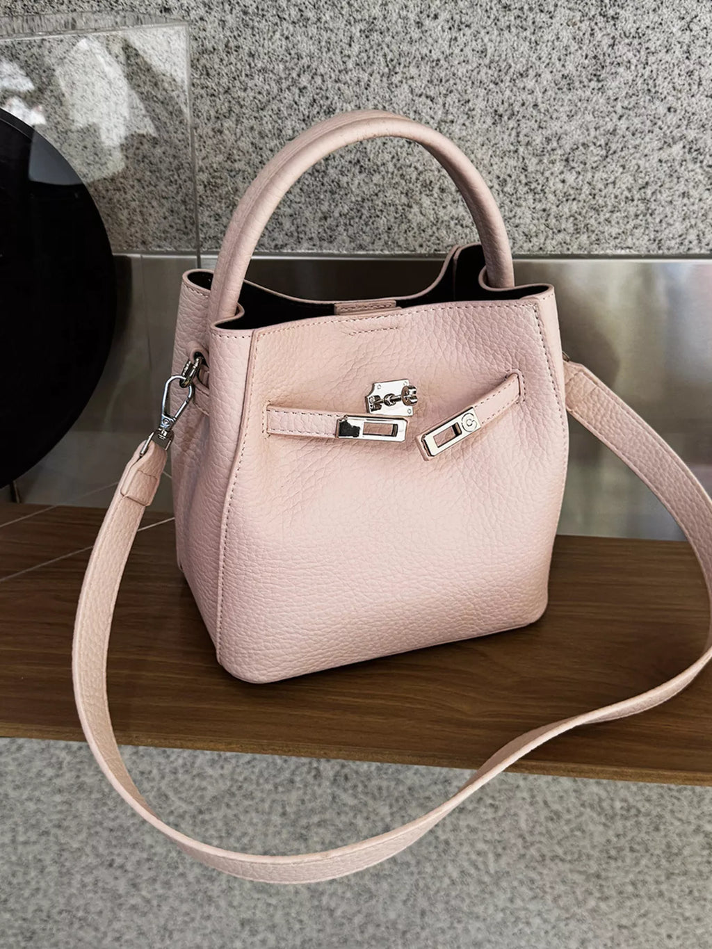 Leather Bucket Crossbody Bag