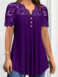 Lace Panel Short Sleeve Blouse
