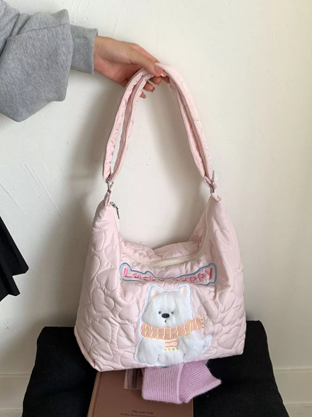 Cute Bear Applique Crossbody Bag