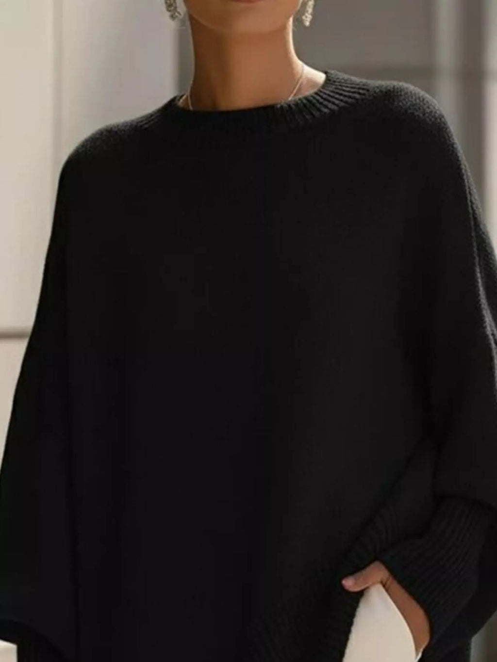 Ribbed Batwing Sleeve Oversized Sweater