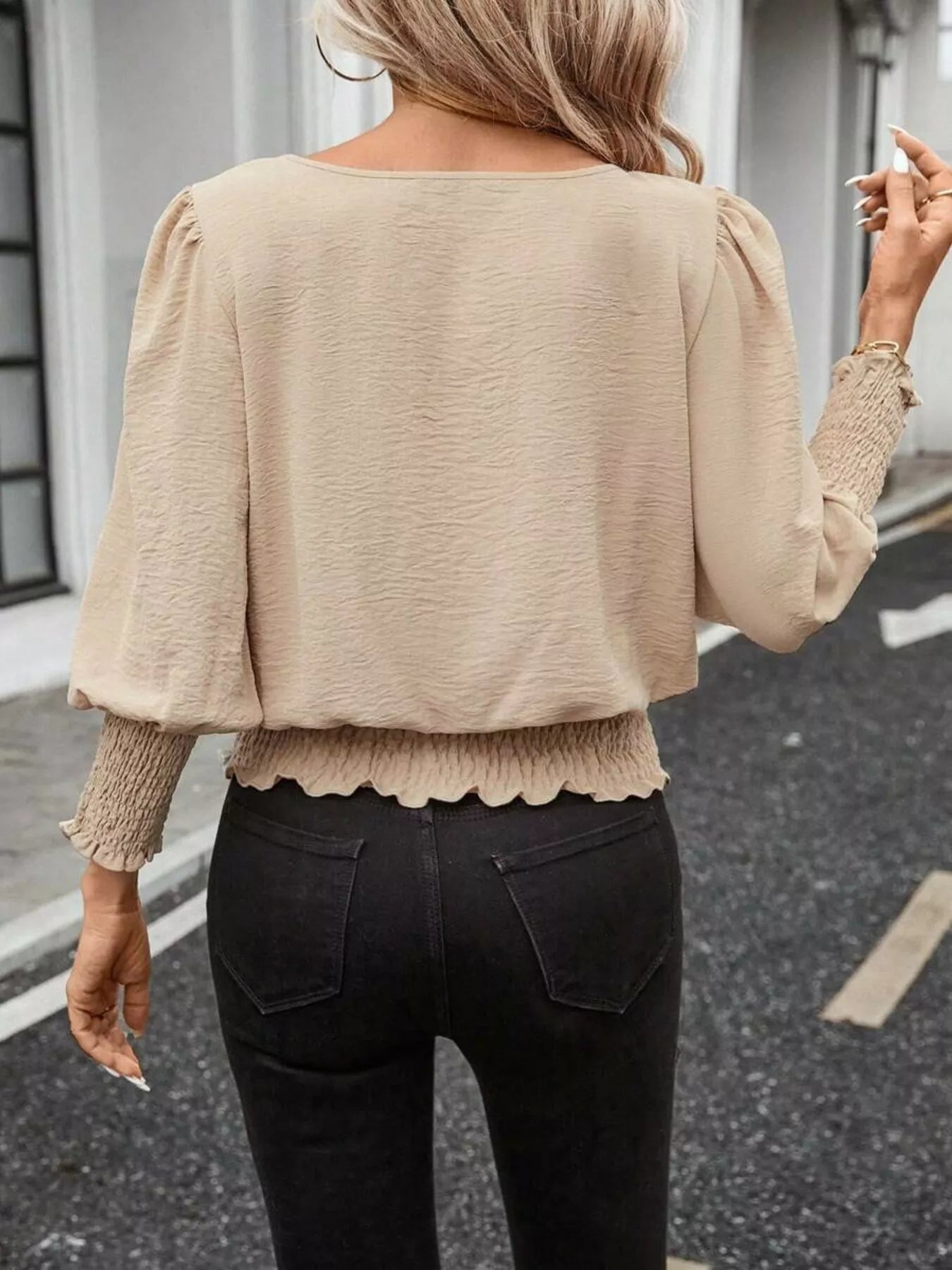 Smocked Waist Round Neck Blouse