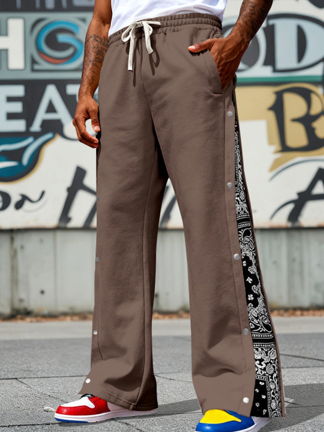 Men's Full Size Side Snap Wide Leg Pants Plus Size