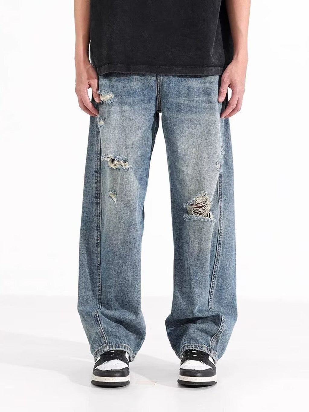 Men's Full Size Distressed Wide Leg Jeans Plus Size
