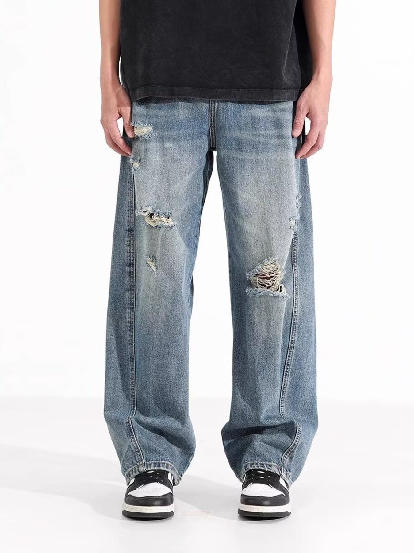 Men's Full Size Distressed Wide Leg Jeans Plus Size