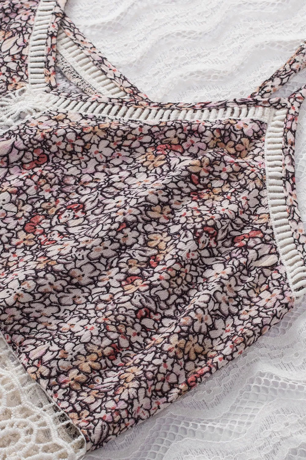 Floral Print Crochet Trim Cami with Spaghetti Straps
