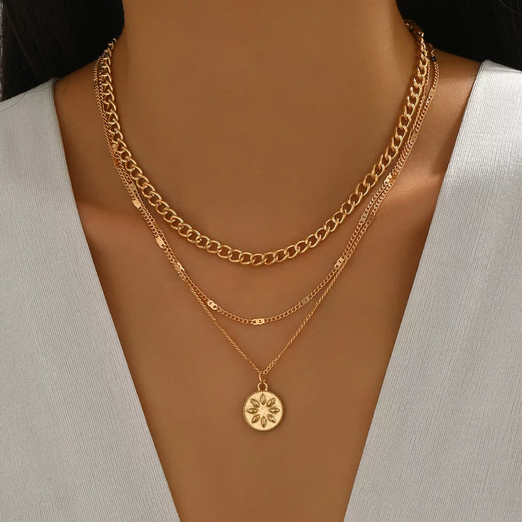 18K Gold-Plated Three Layered Pendant Necklace