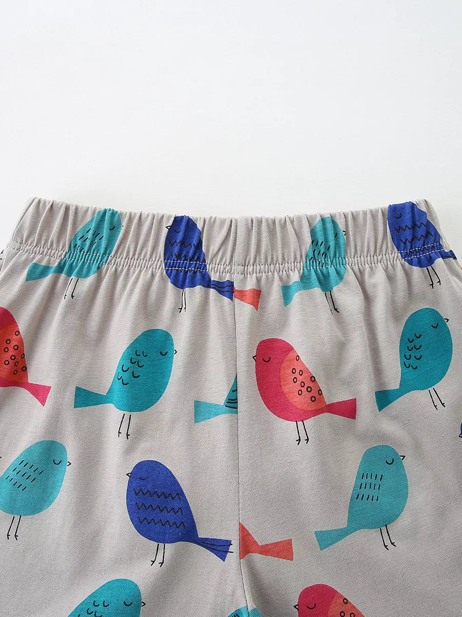 Children's Bird Print Top and Shorts Set
