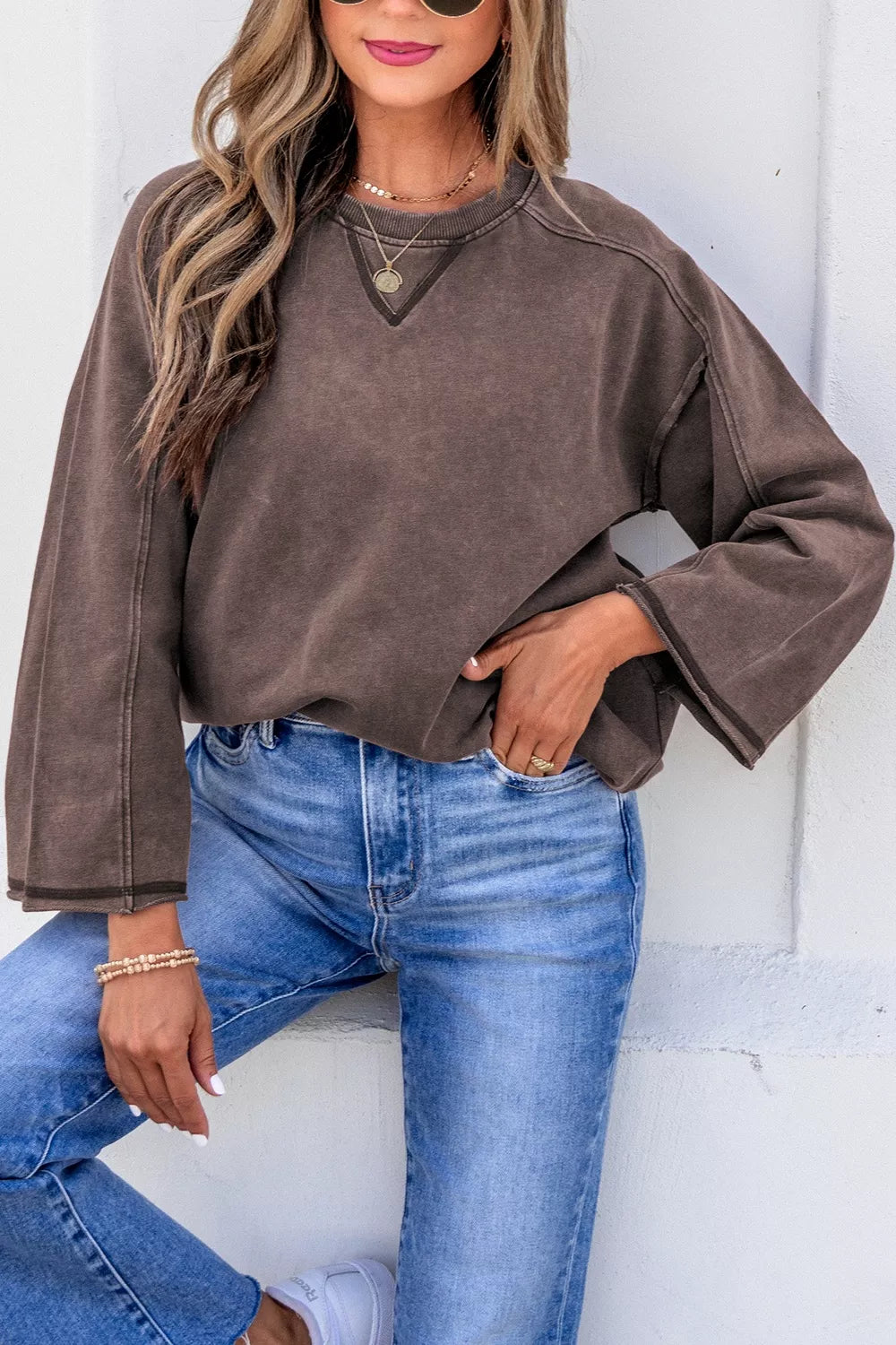 3/4 Sleeve Mineral Wash Loose Cotton Top