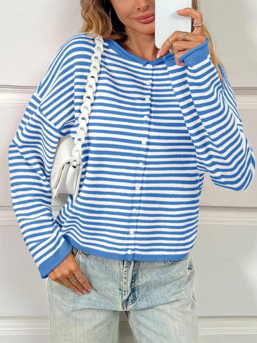 Striped Button-Down Knit Cardigan