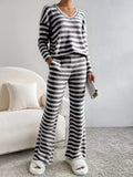 Striped Ribbed Knit Top and Pants Set