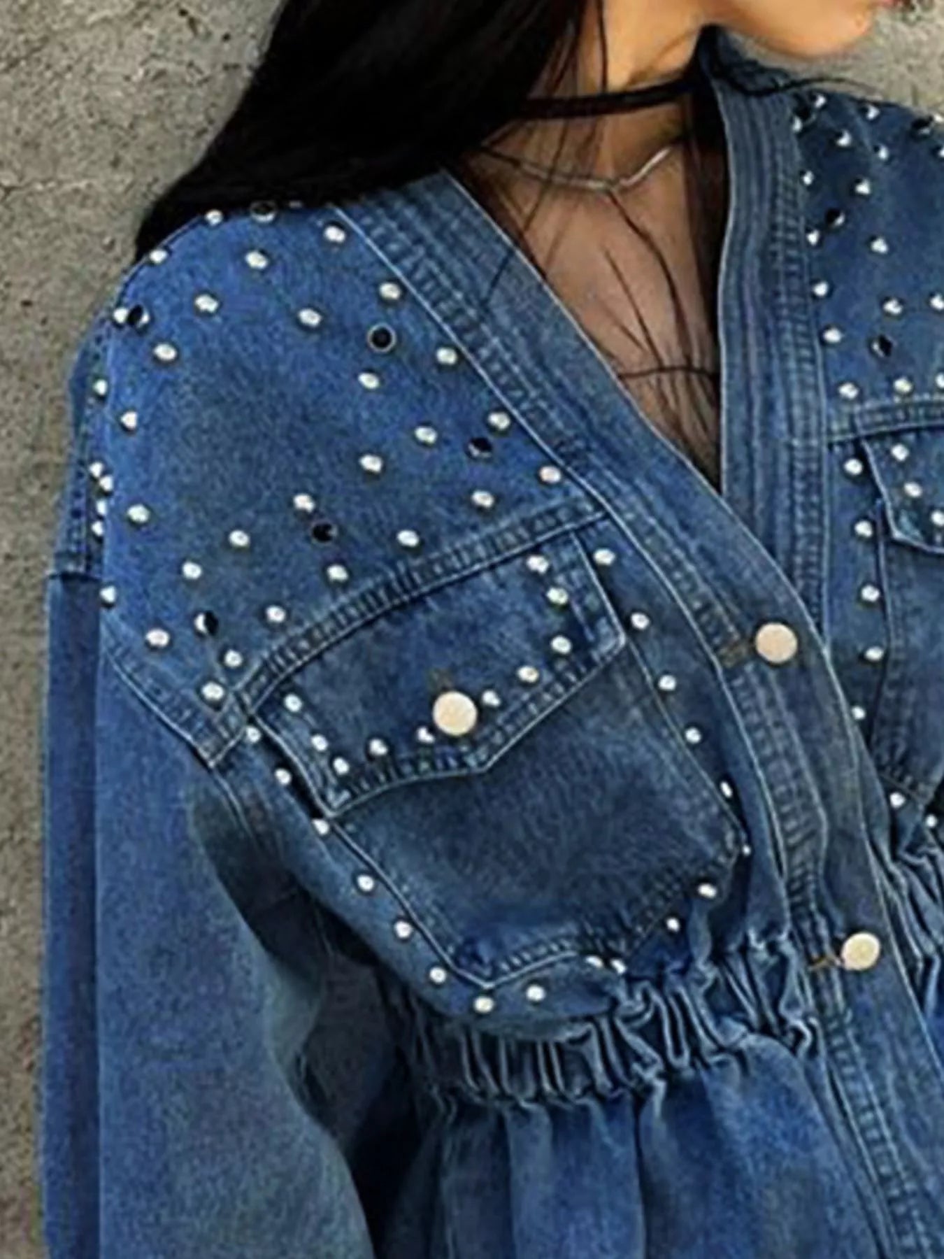 Studded Button Up Denim Jacket