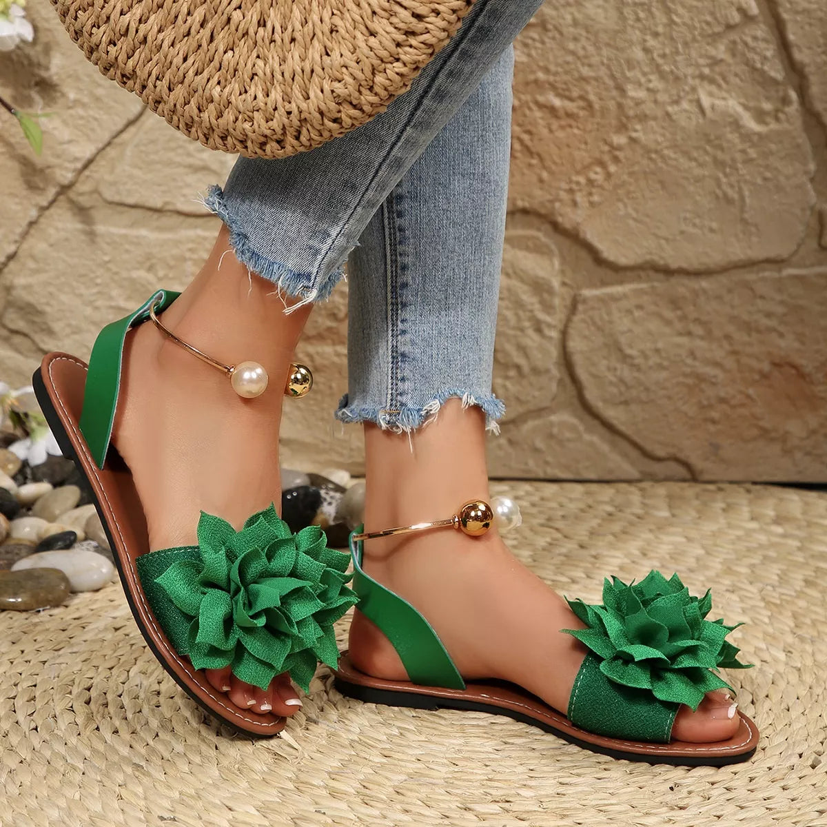 Floral Decor Flat Sandals