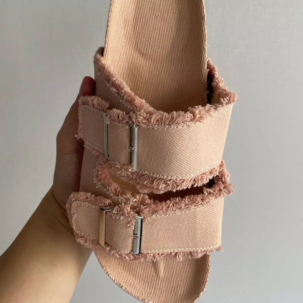Frayed Edge Buckle Sandals