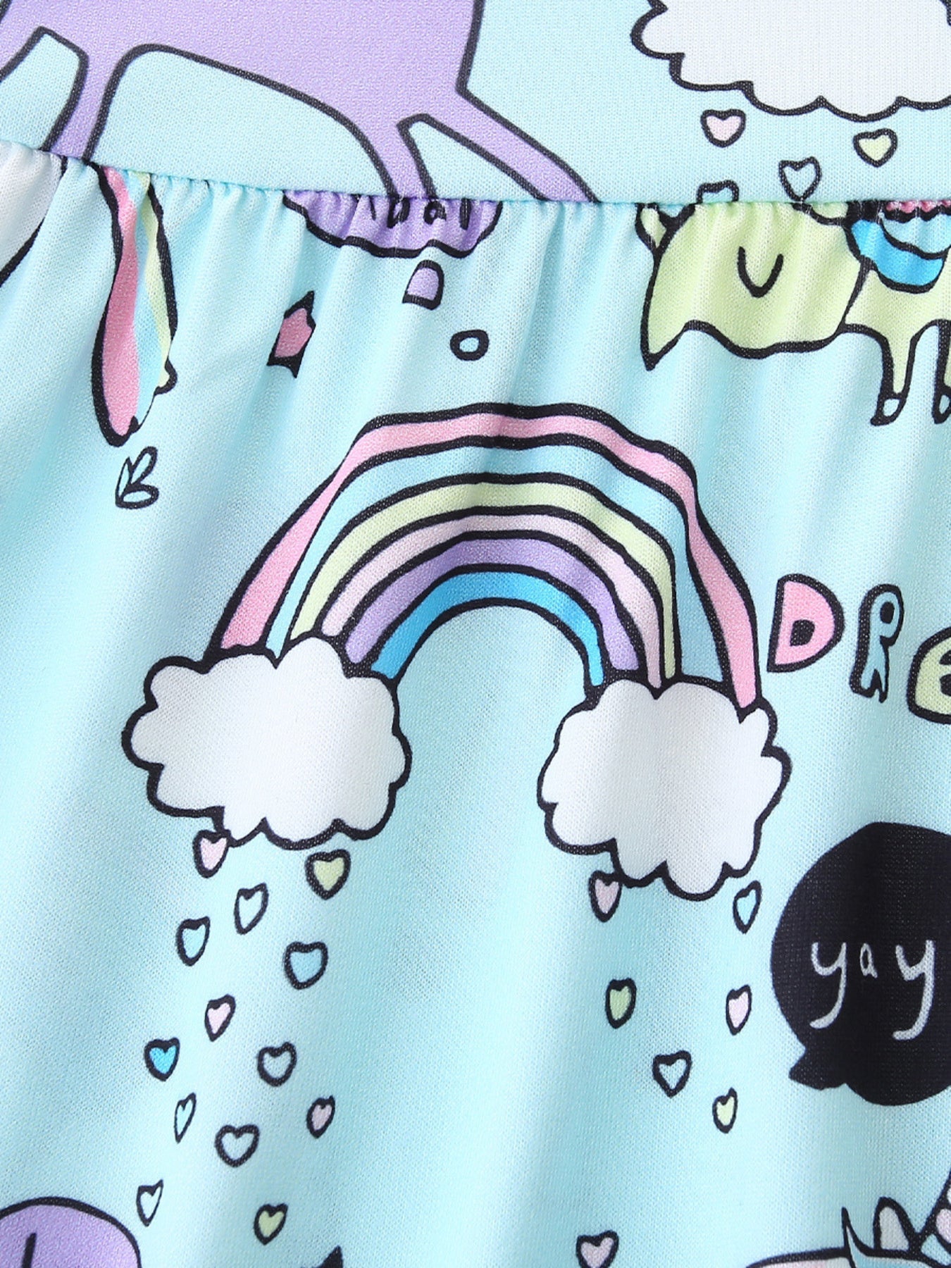 Children's Cute Cartoon Dinosaur & Unicorn Print Casual Dress