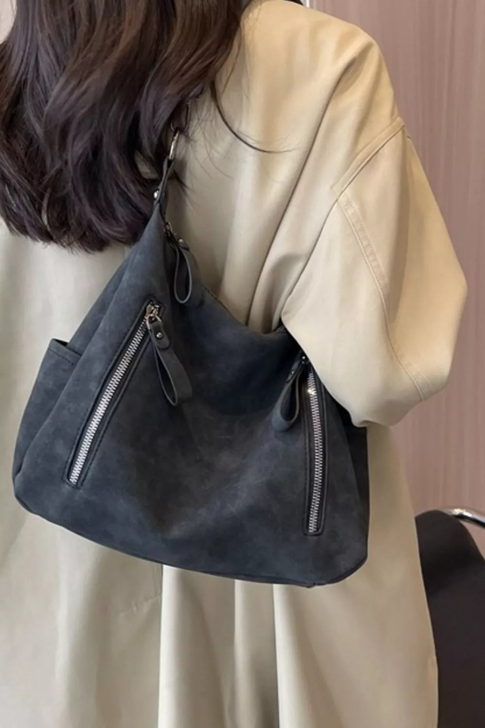 Zipper Details Adjustable Strap Crossbody Bag