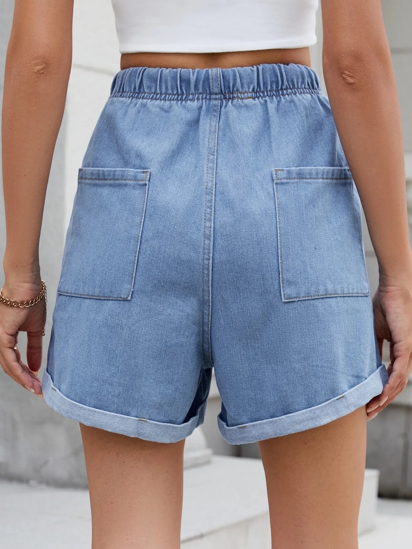 Drawstring Wash Denim Shorts