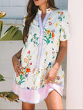 Floral Print Notched Short Sleeve Dress