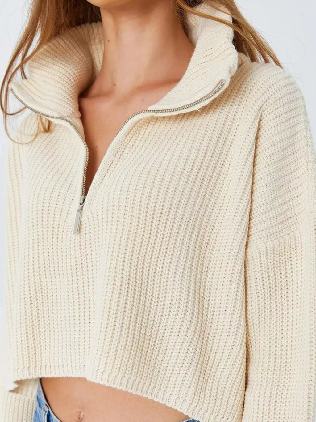 Half Zip Dropped Shoulder Sweater