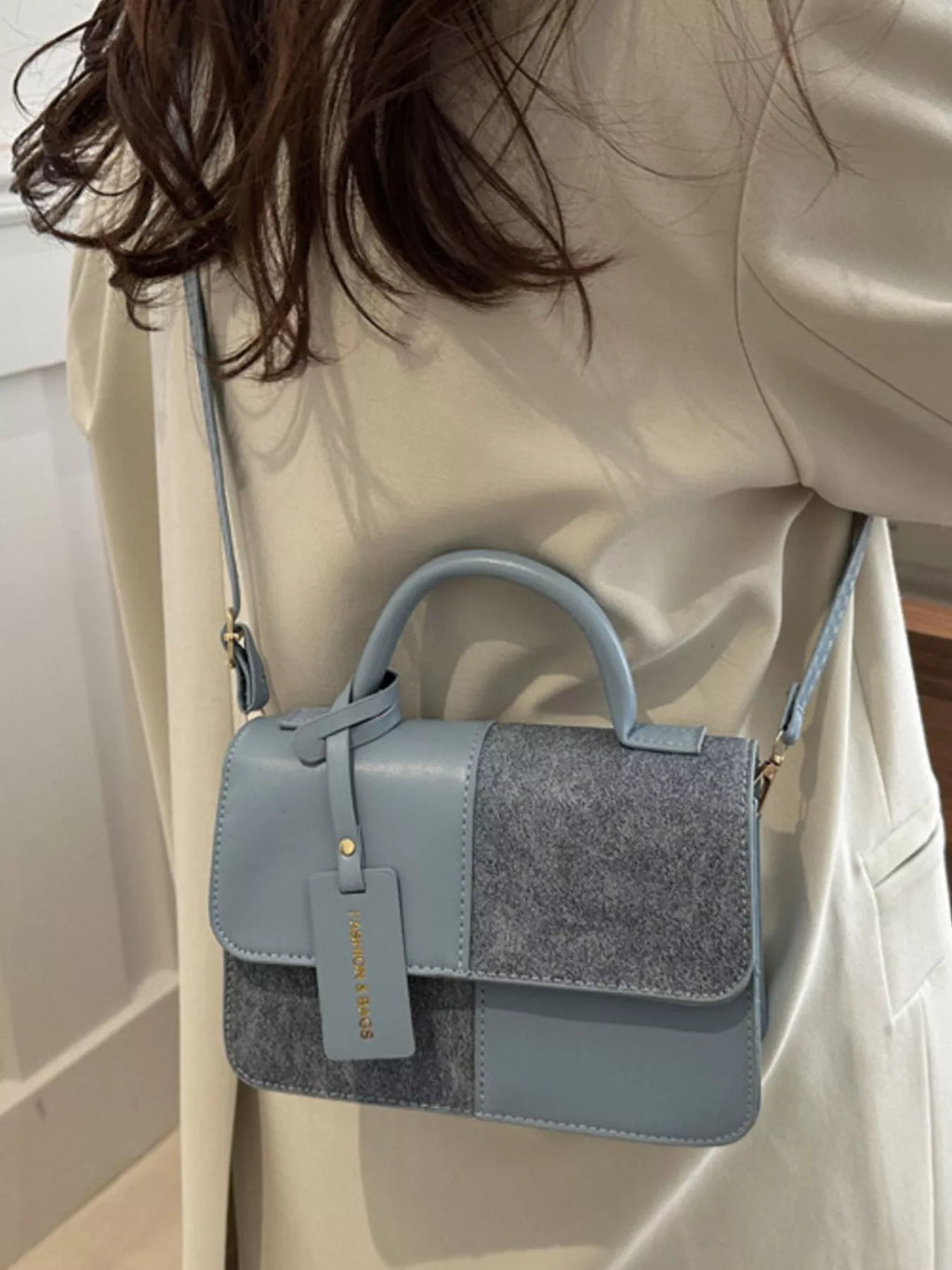 Color Block Flap Crossbody Bag with Top Handle