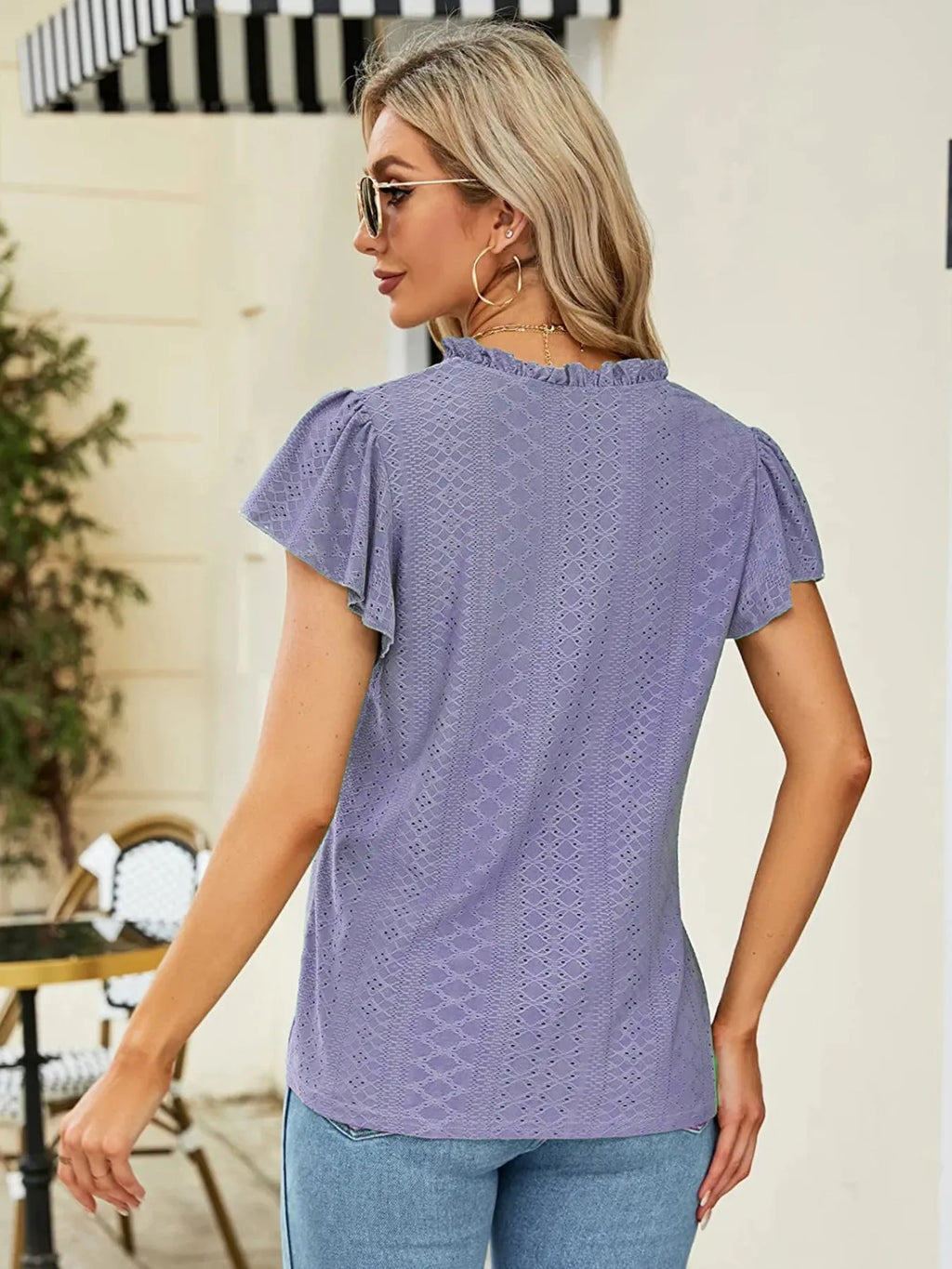 Eyelet Notched Short Sleeve T-Shirt