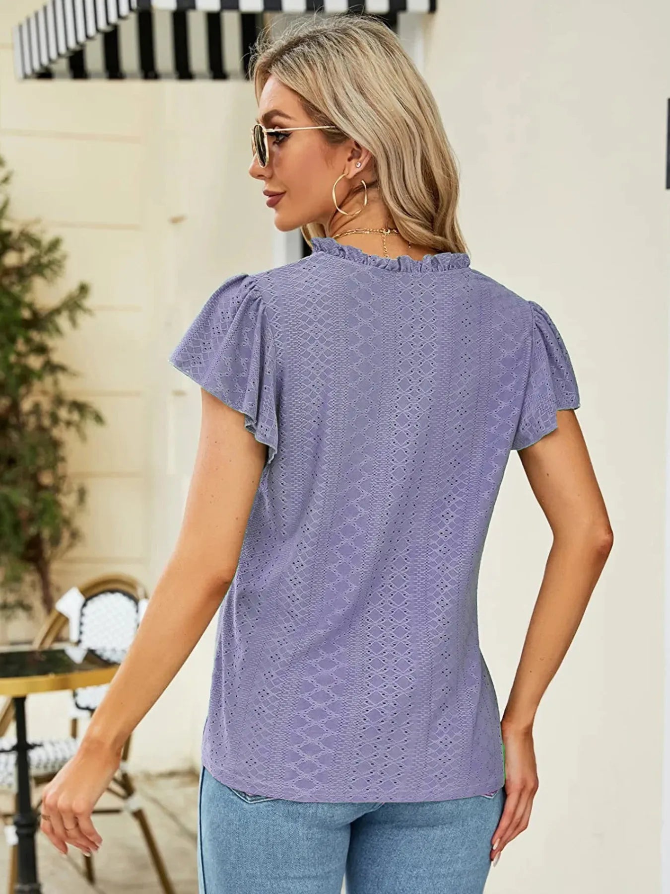 Eyelet Notched Short Sleeve T-Shirt