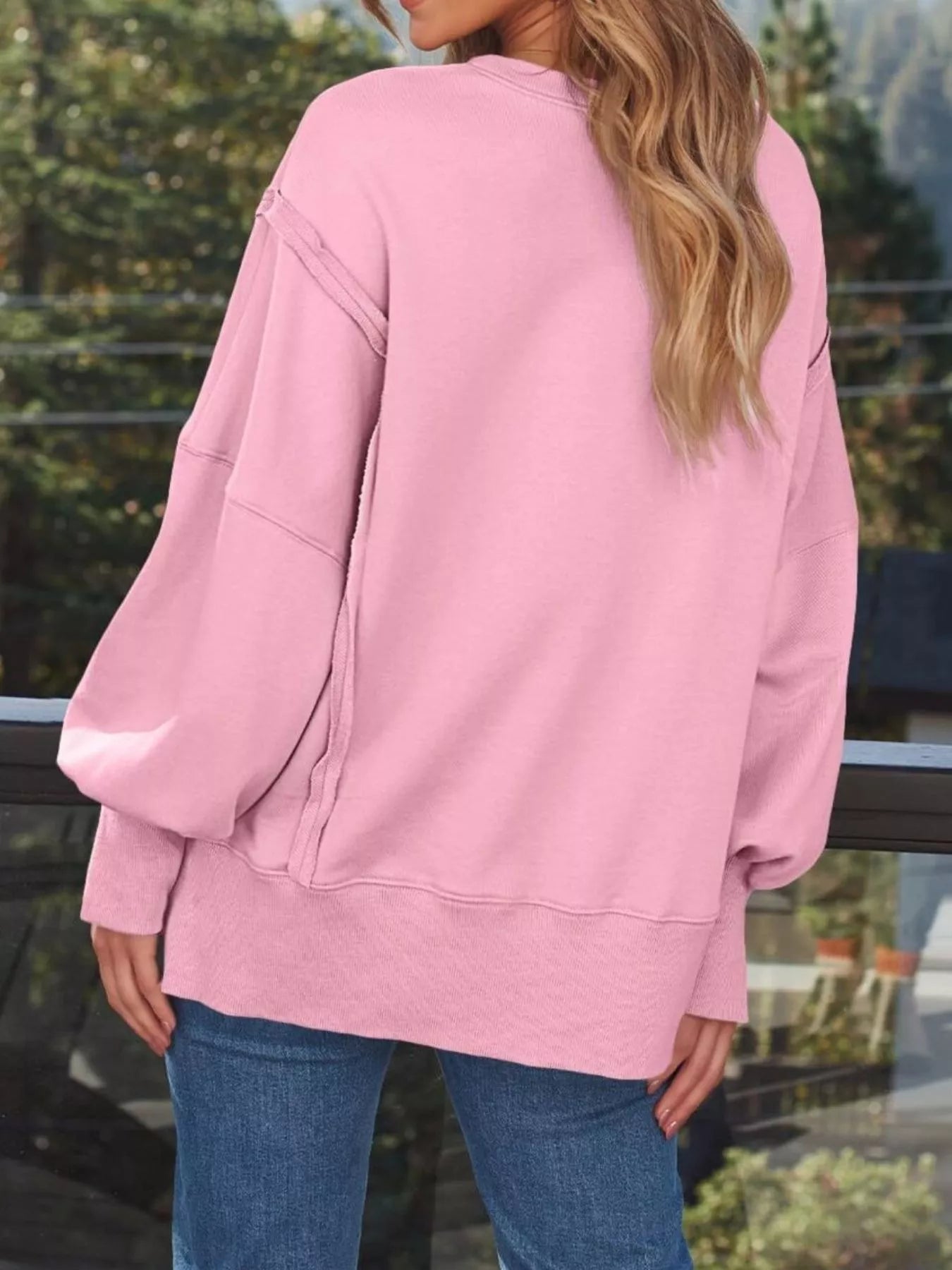 Side Slit Long Sleeve Oversized Sweatshirt