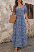 Square Neck Puff Sleeve Maxi Dress