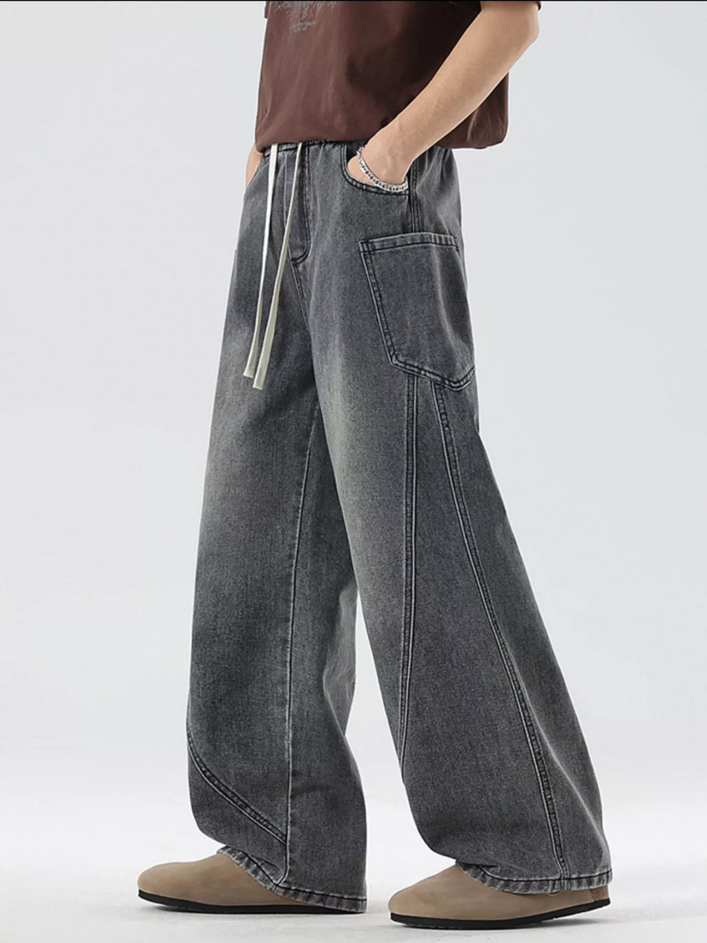 Men's Full Size Vintage Wash Wide Leg Jeans Plus Size