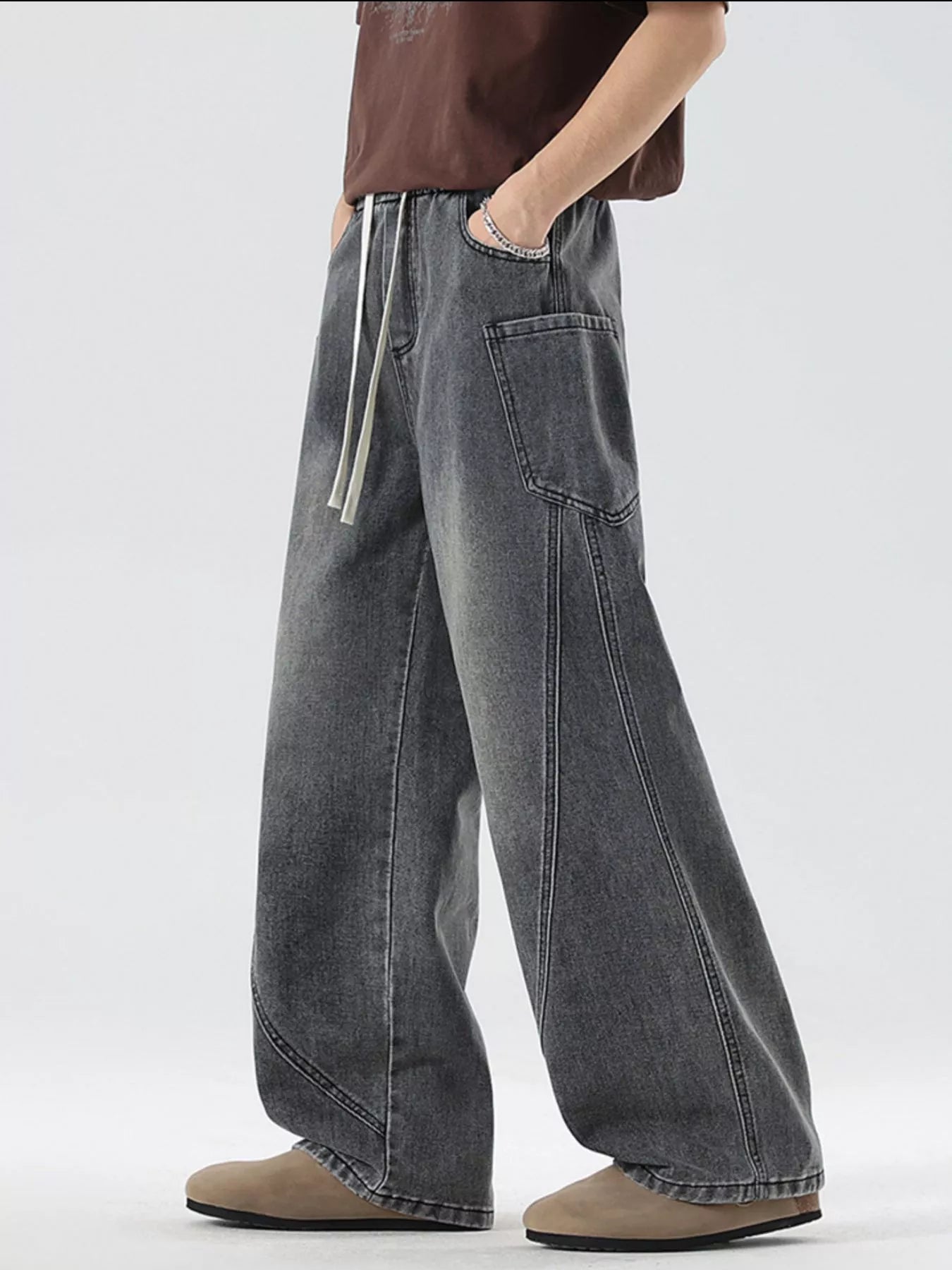 Men's Full Size Vintage Wash Wide Leg Jeans Plus Size
