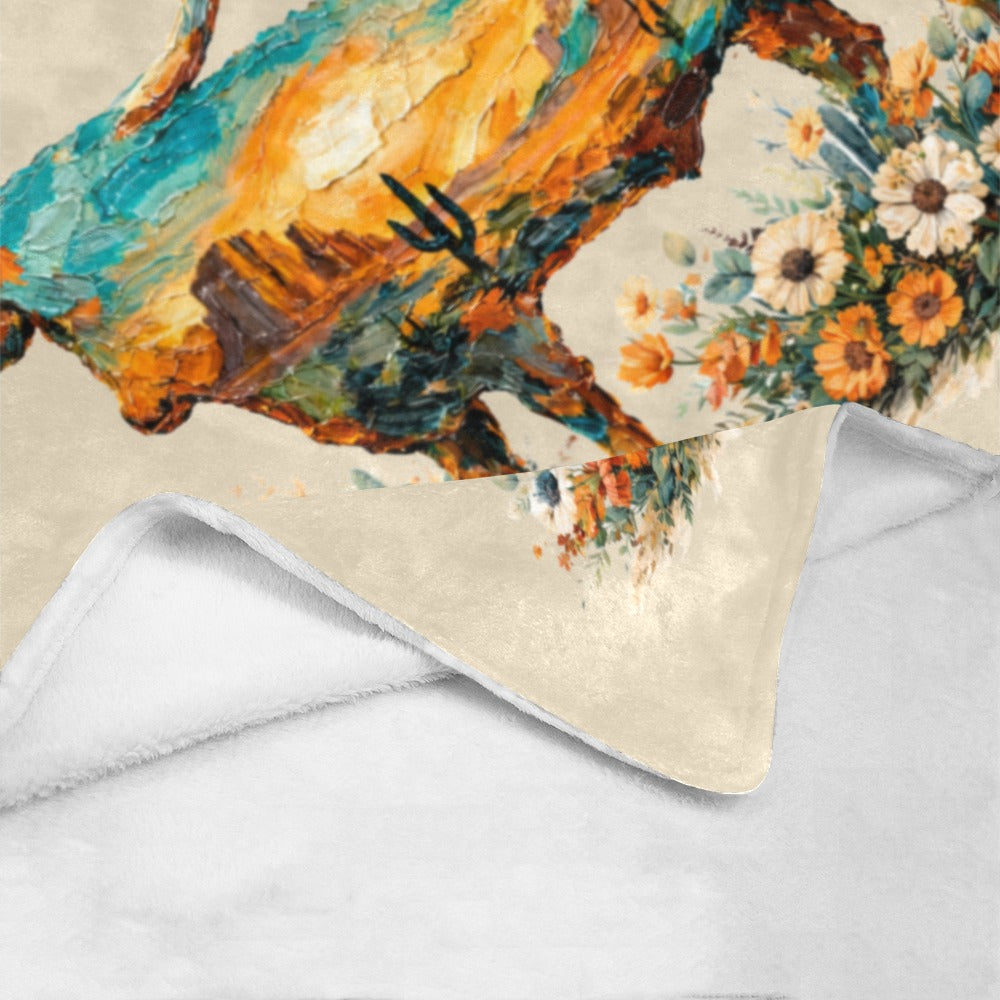 Baha Ranch Painted Longhorn Throw Blanket 60" x 80" Made in America