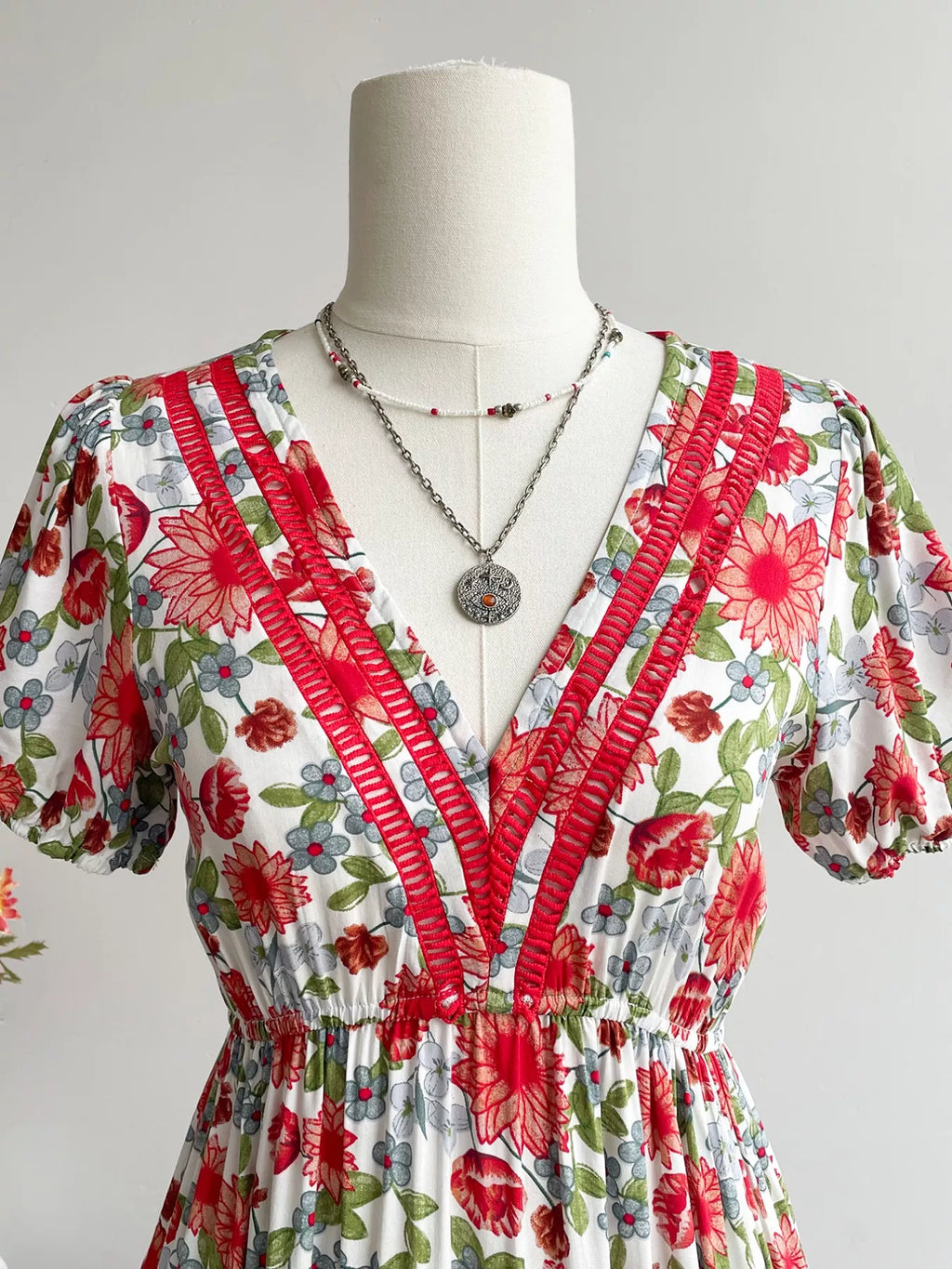 Floral Print V-Neck Ruffle Hem Midi Dress