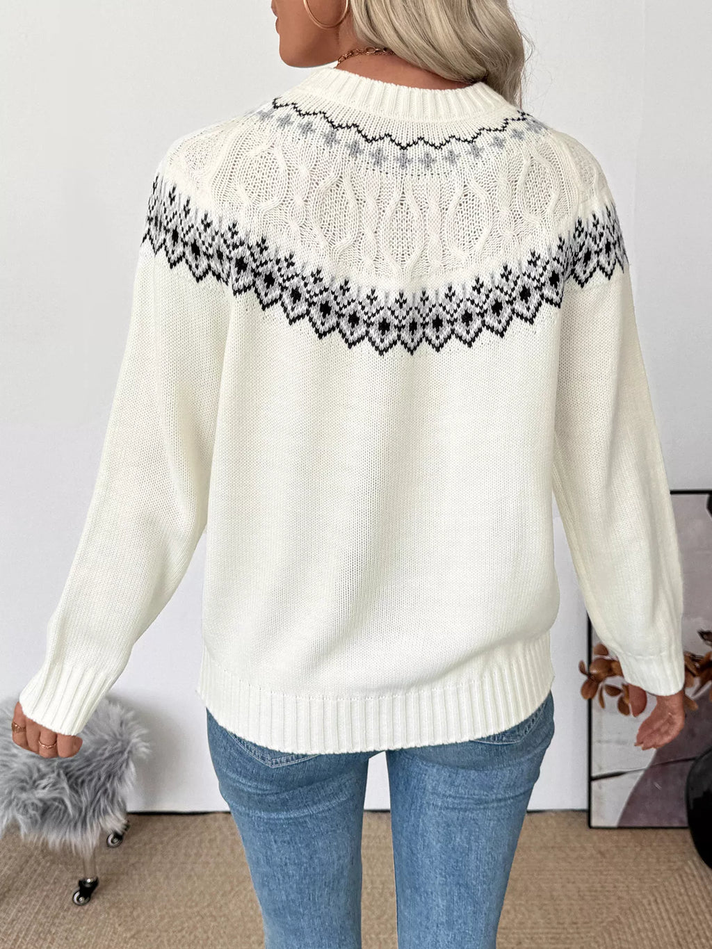 Fair Isle Pattern Round Neck Sweater