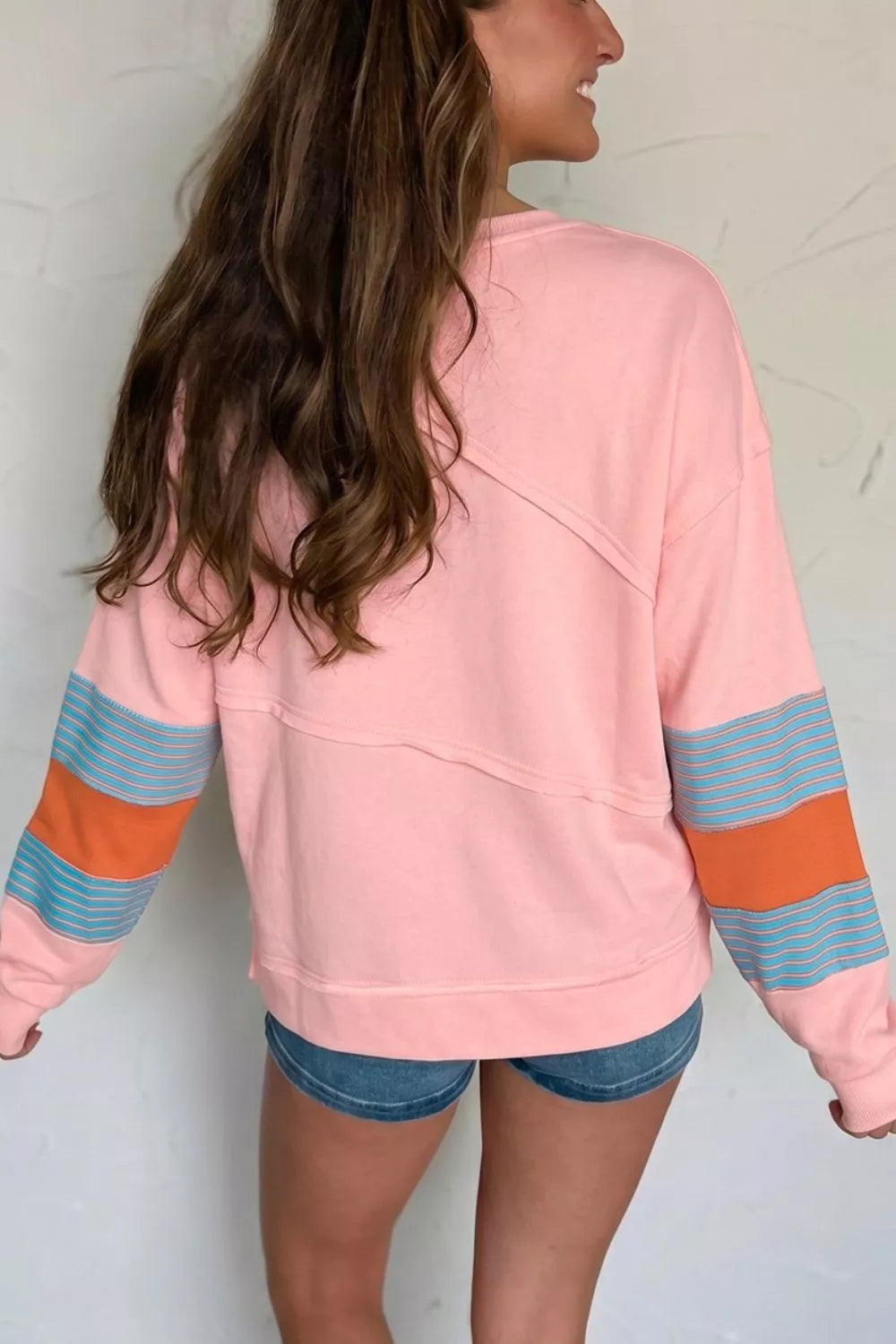 Colorblock Striped Patchwork Long Sleeve Round Neck Blouse