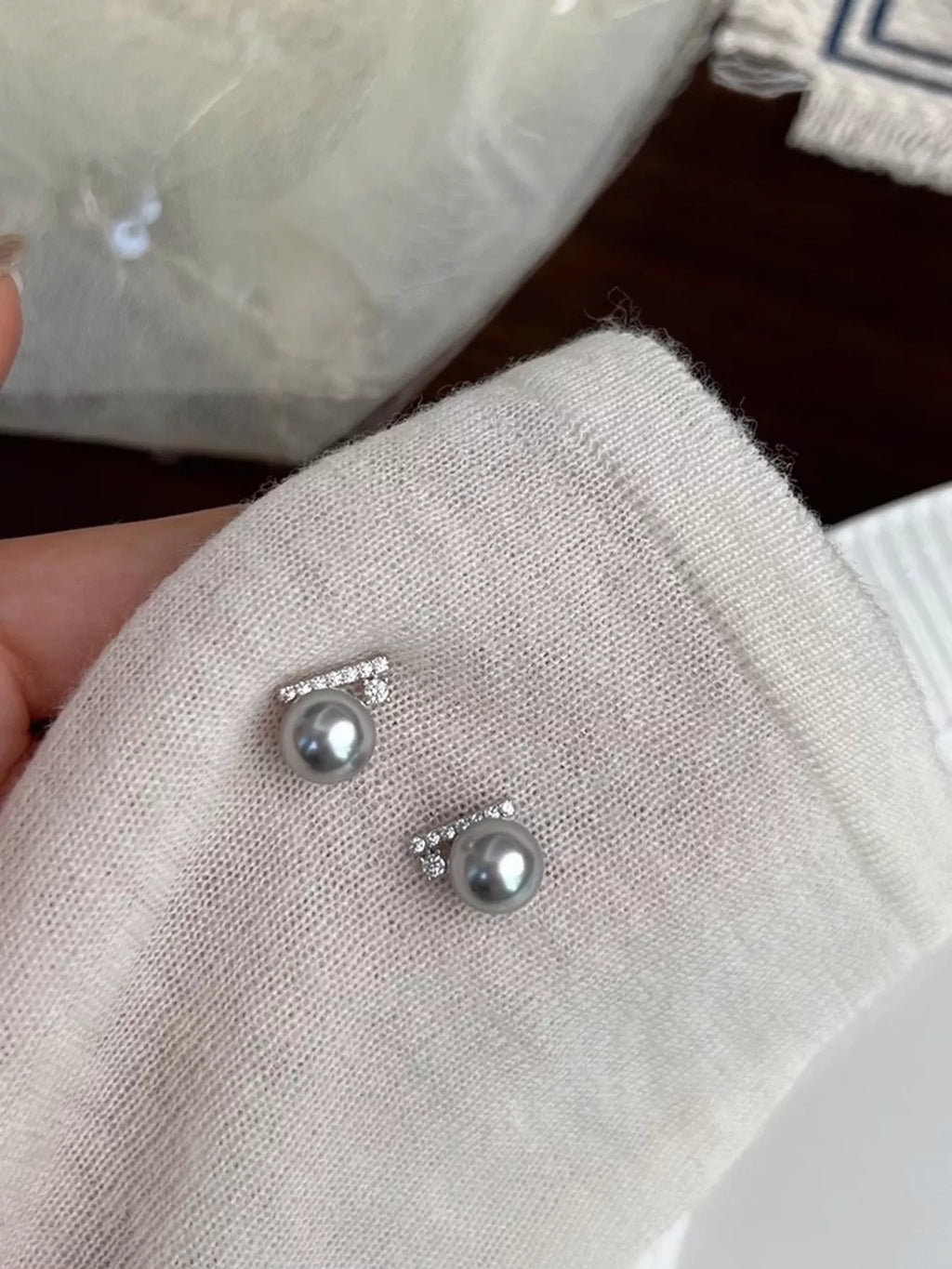 Zircon Pearl Stud Earrings