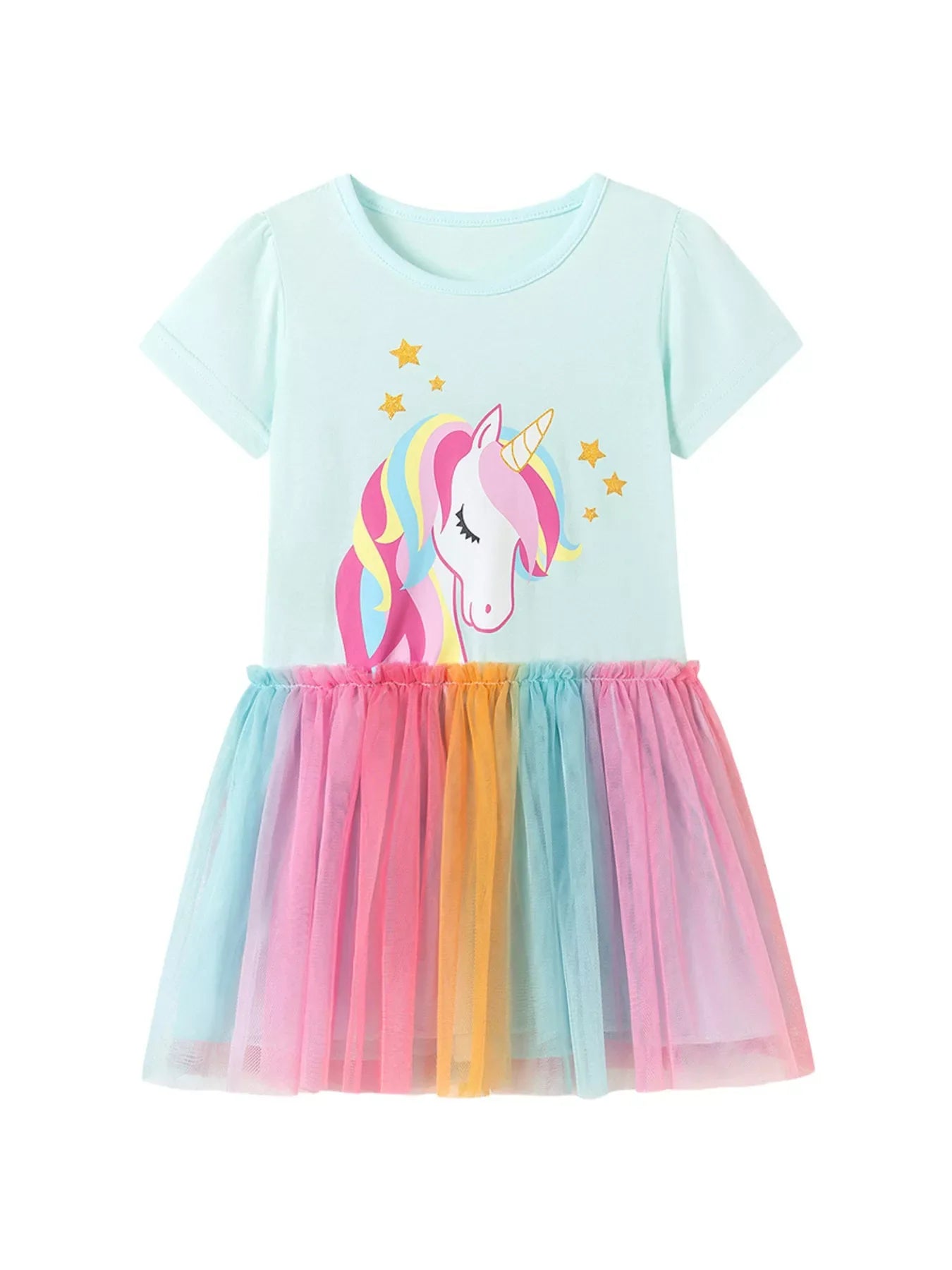 Children's Unicorn Graphic Rainbow Tulle Dress