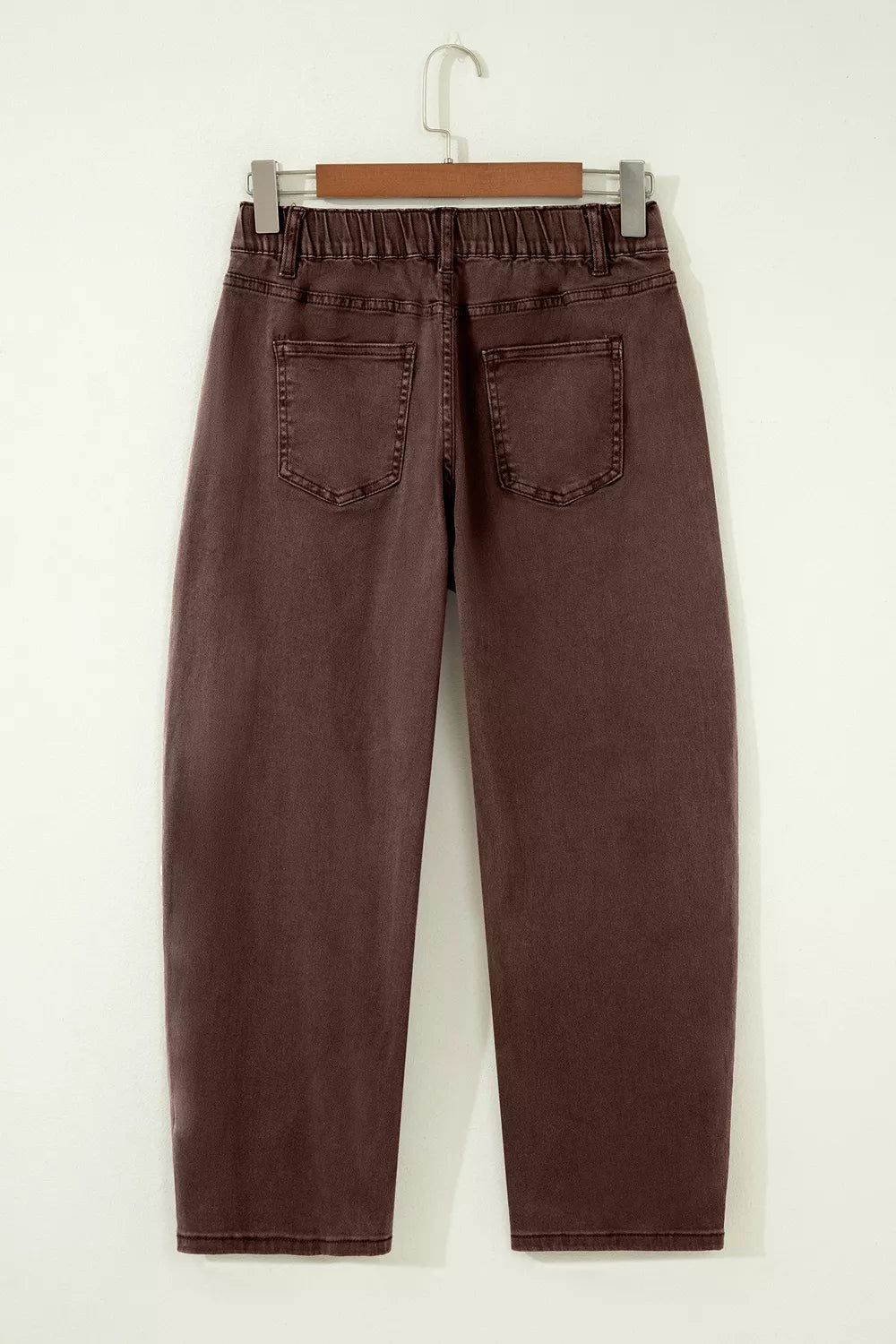 Solid Color Square Patch Pocket Ankle-length Barrel Jeans