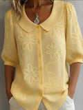Full Size Flower Puff Sleeve Shirt Plus Size
