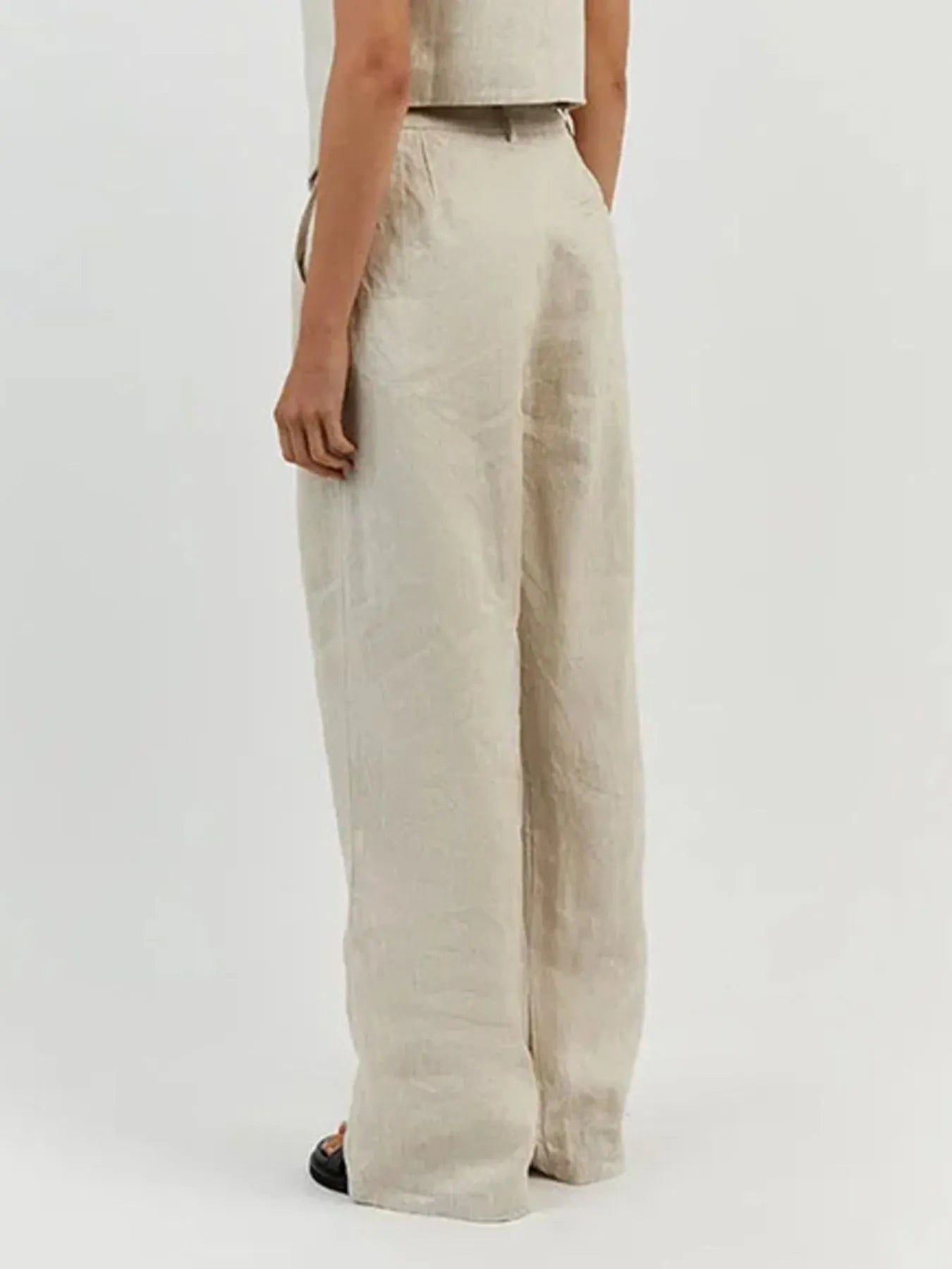 Full Size V-Neck Vest and Wide Leg Pants Set Plus Size
