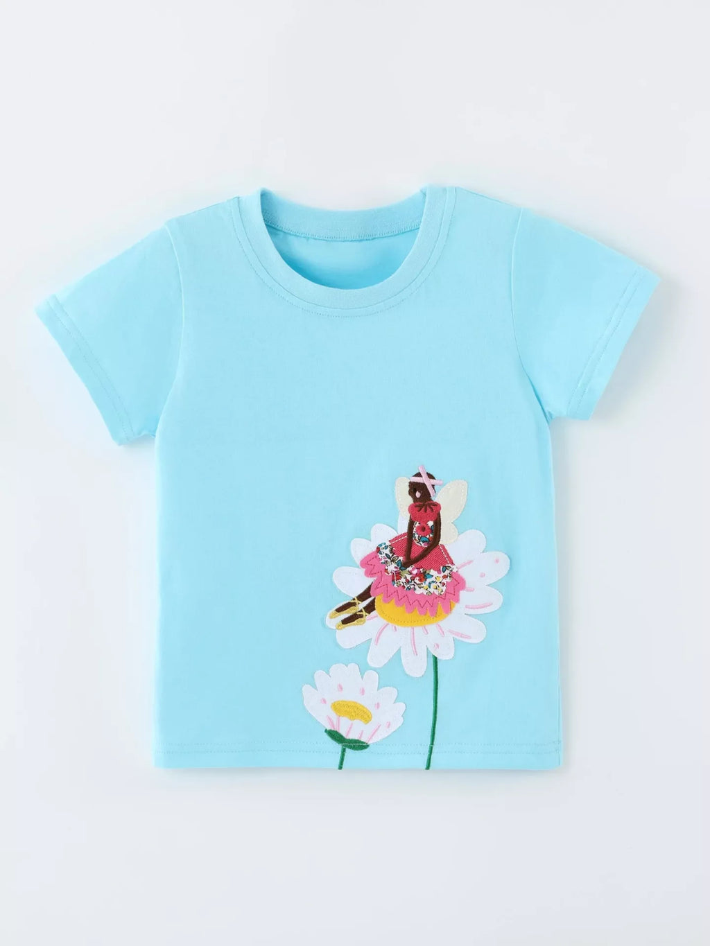 Children's Fairy and Flower Embroidered Short Sleeve T-Shirt