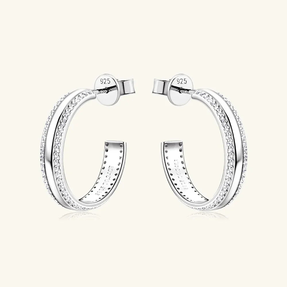 925 Sterling Silver Inlaid Moissanite C-Hoop Earrings