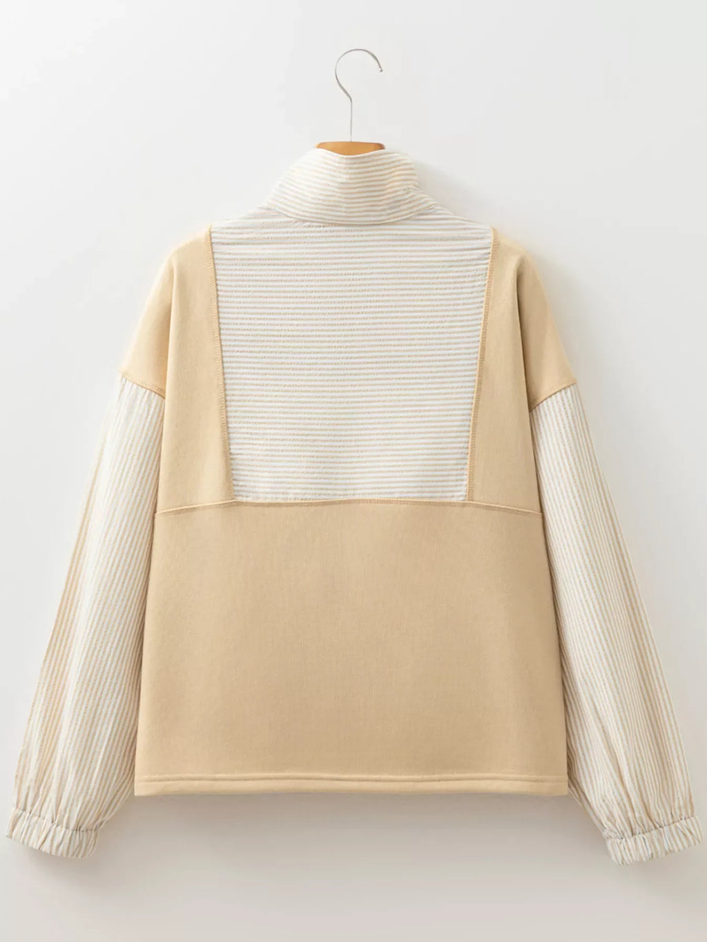 Quarter Zip Striped Patchwork Drop Shoulder Loose Long Sleeve Top