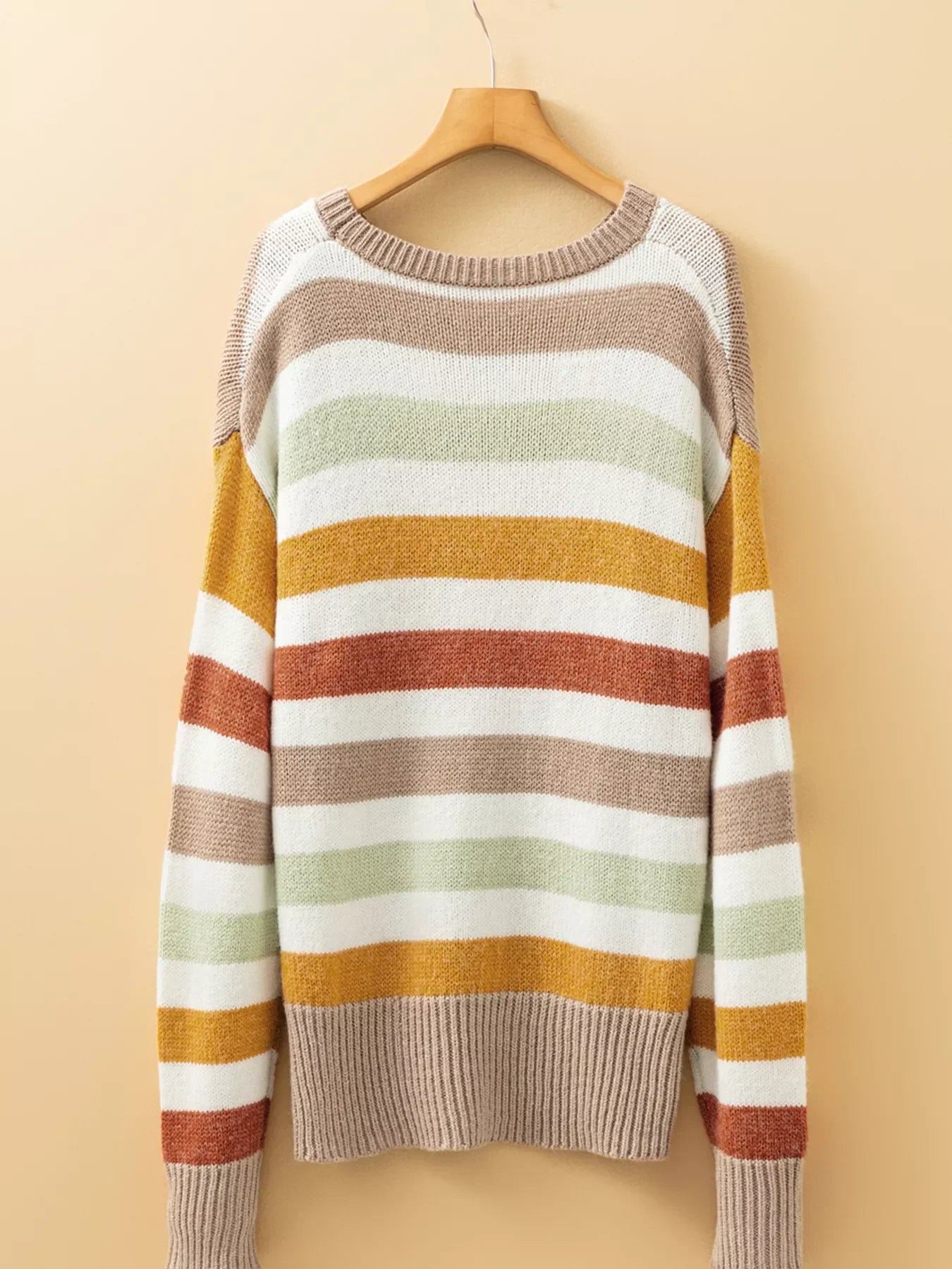 Multicolour Stripe Drop Shoulder Crew Neck Sweater