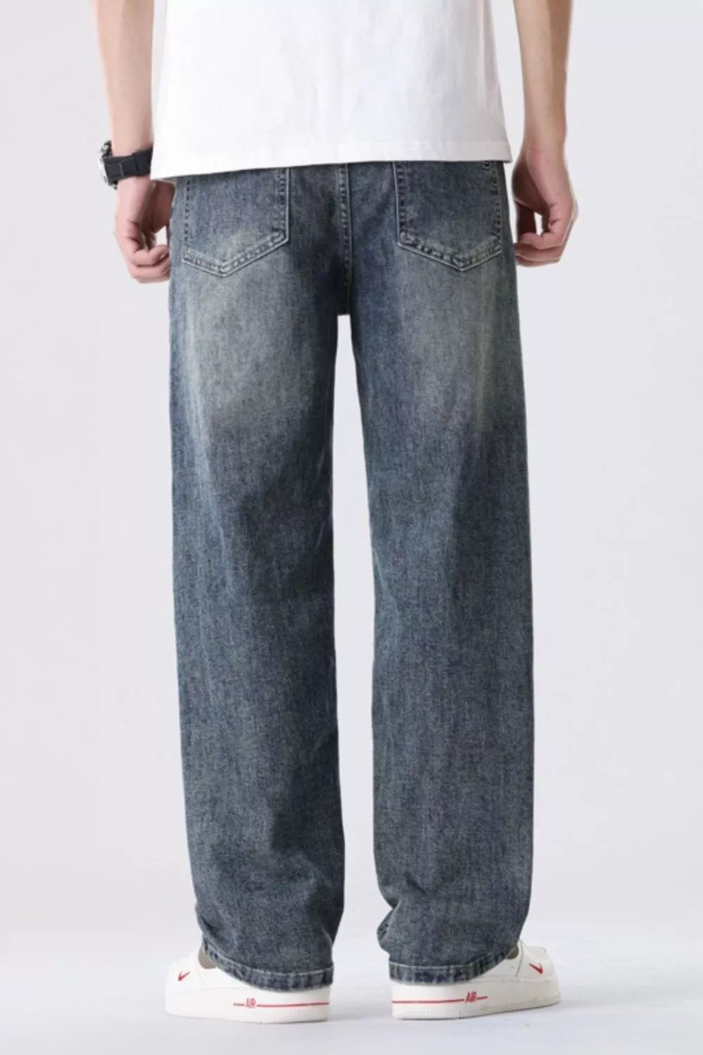 Men's Full Size Vintage Wash Relaxed Fit Straight Jeans Plus Size