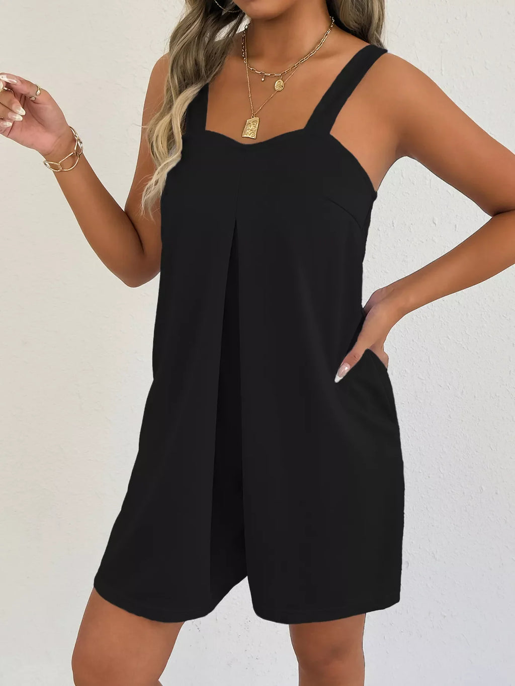 Sleeveless Casual Romper with Side Pockets